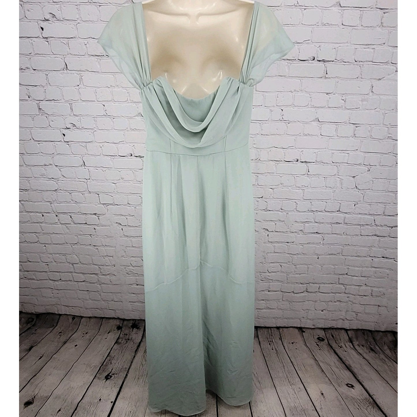 Birdy Grey Green Chiffon Removable Sleeves Side Slit Dress Size Small S