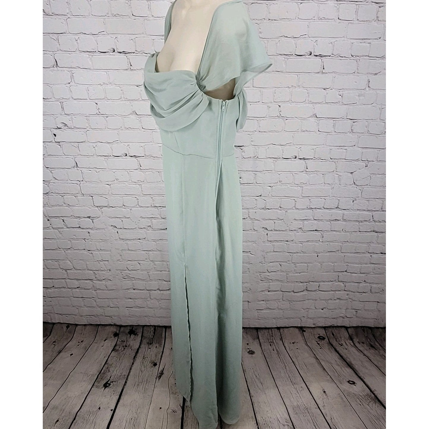 Birdy Grey Green Chiffon Removable Sleeves Side Slit Dress Size Small S