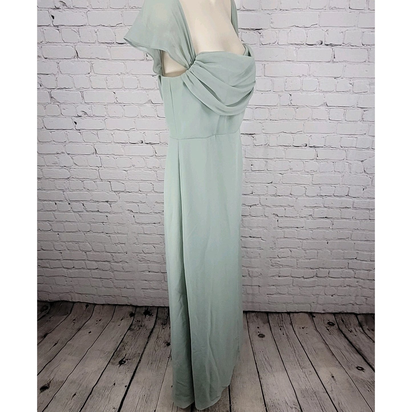 Birdy Grey Green Chiffon Removable Sleeves Side Slit Dress Size Small S