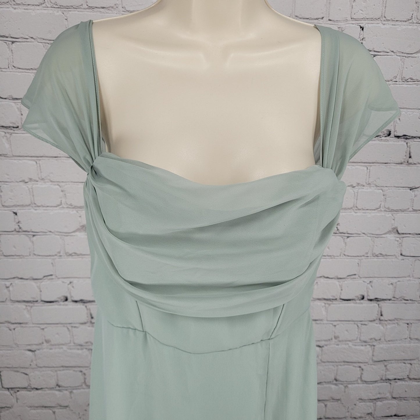 Birdy Grey Green Chiffon Removable Sleeves Side Slit Dress Size Small S