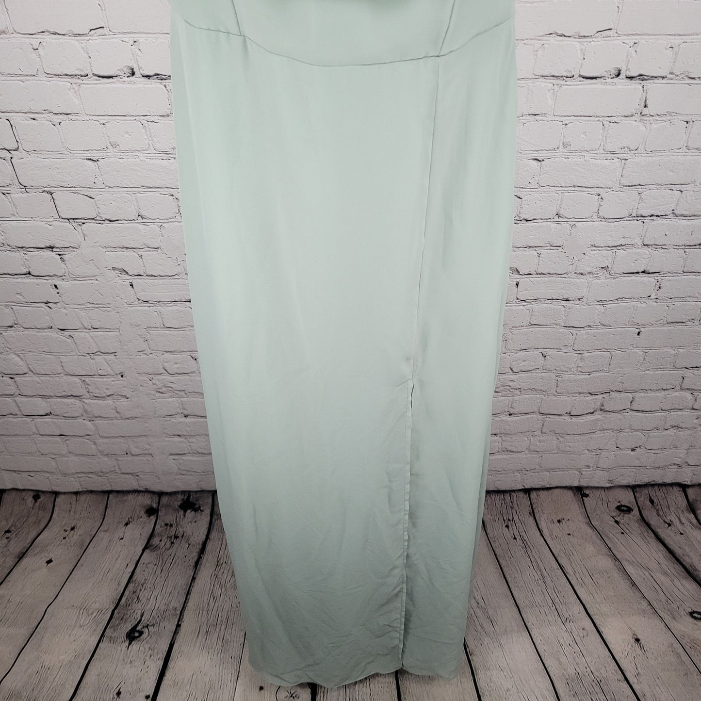 Birdy Grey Green Chiffon Removable Sleeves Side Slit Dress Size Small S