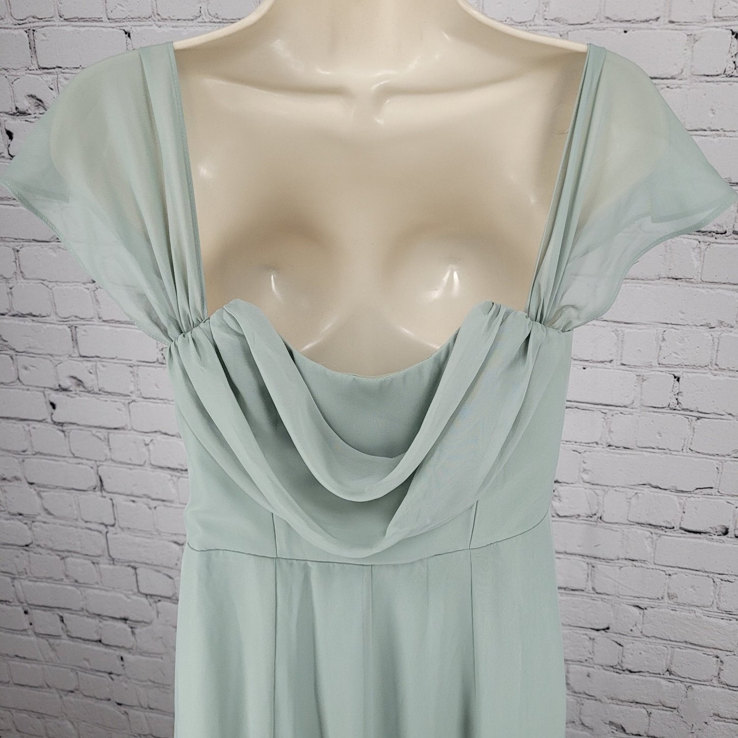 Birdy Grey Green Chiffon Removable Sleeves Side Slit Dress Size Small S