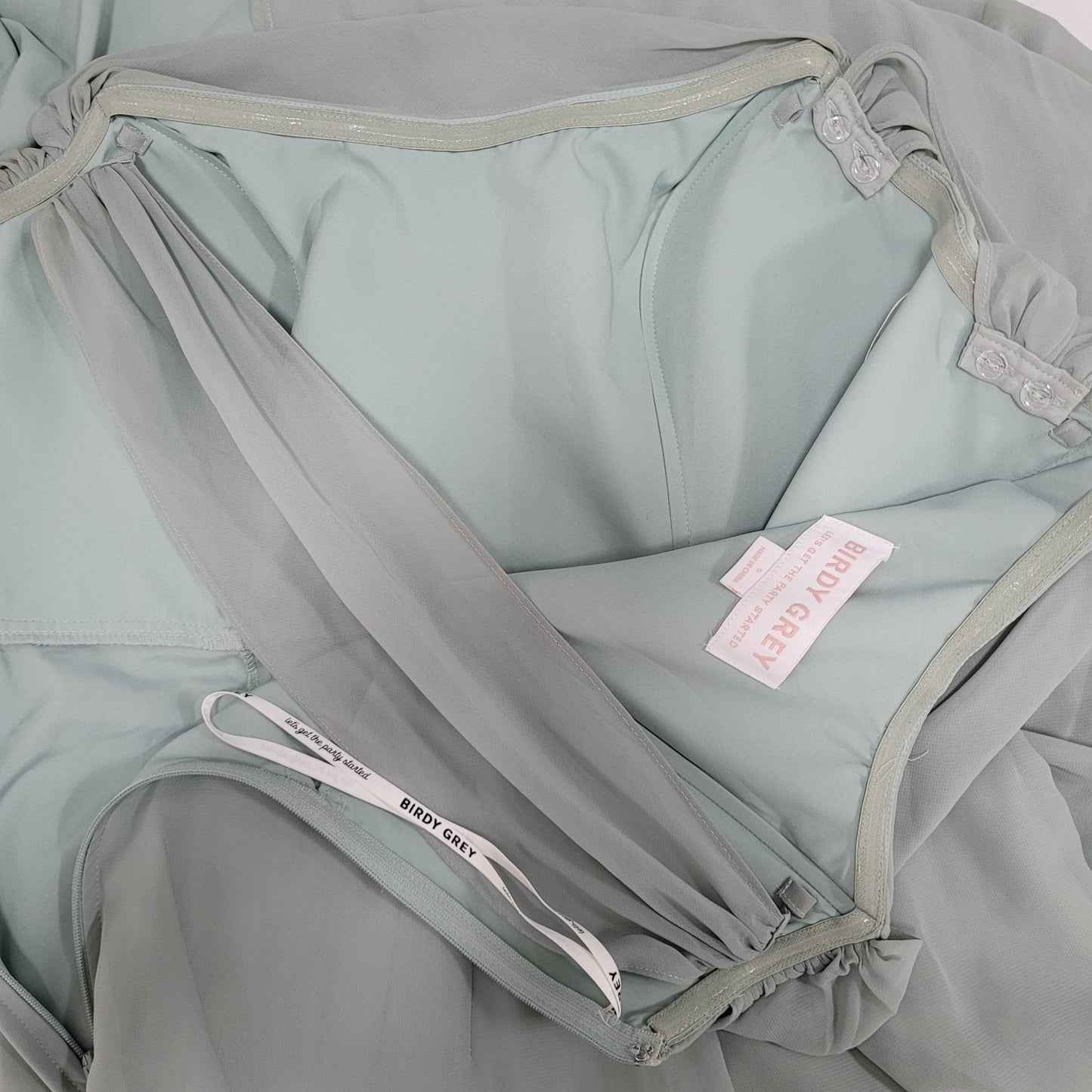 Birdy Grey Green Chiffon Removable Sleeves Side Slit Dress Size Small S