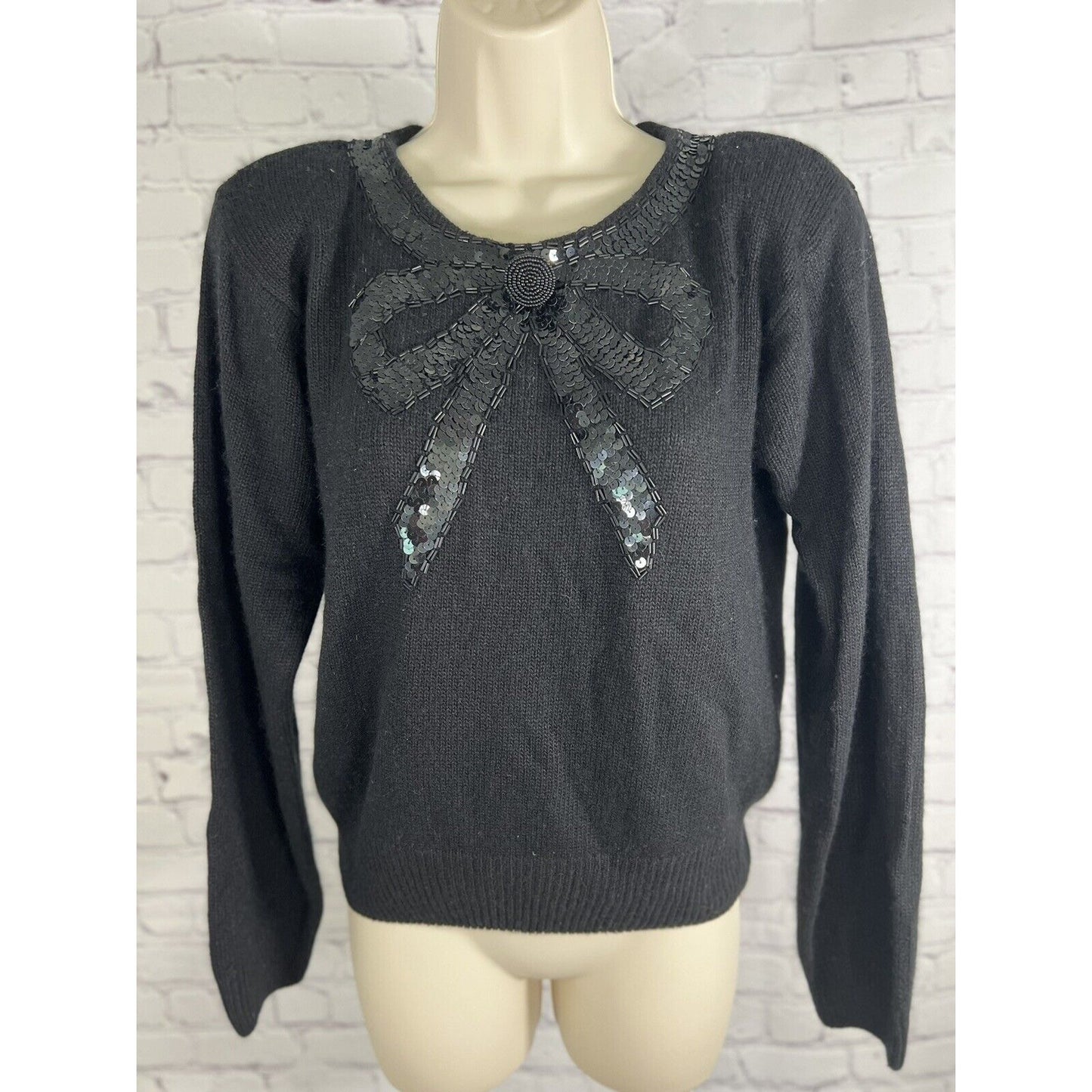 NWT Vintage Lord & Taylor Sequin Bow Silk Rabbit Lambswool Sweater Size Petite M