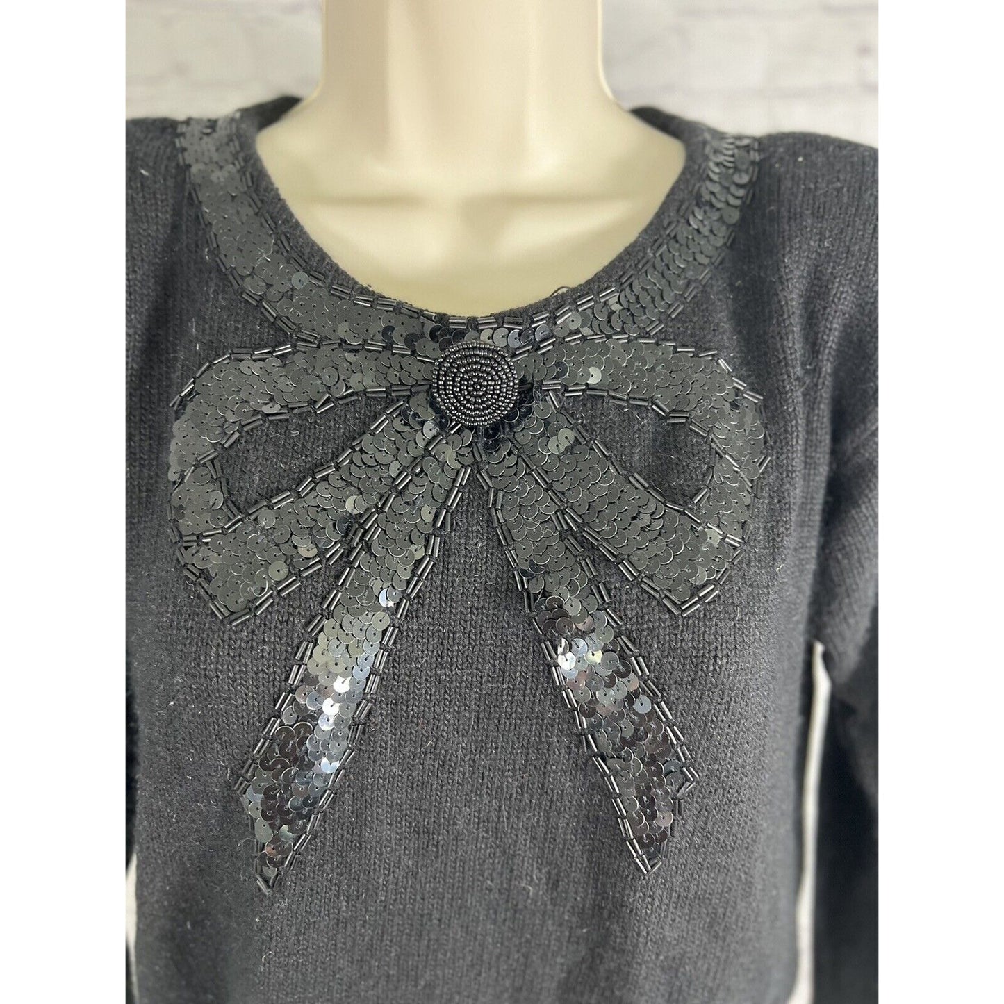 NWT Vintage Lord & Taylor Sequin Bow Silk Rabbit Lambswool Sweater Size Petite M