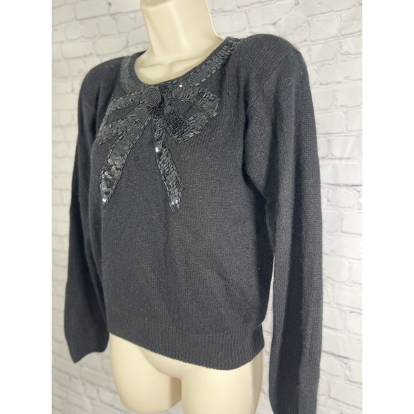 NWT Vintage Lord & Taylor Sequin Bow Silk Rabbit Lambswool Sweater Size Petite M