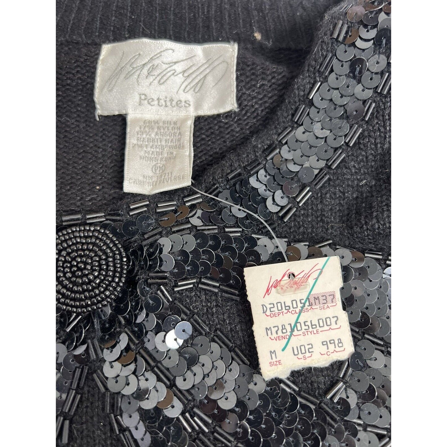 NWT Vintage Lord & Taylor Sequin Bow Silk Rabbit Lambswool Sweater Size Petite M
