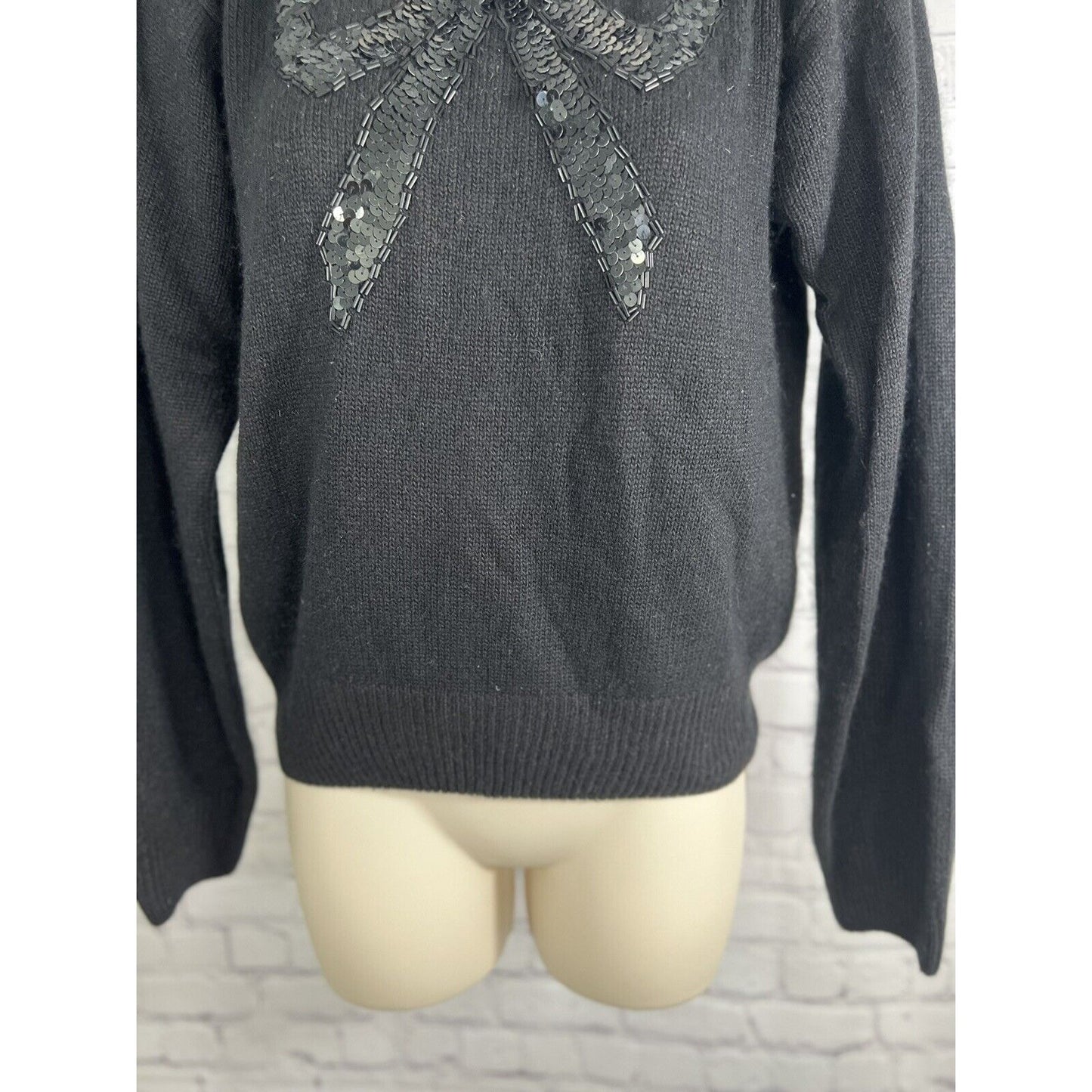 NWT Vintage Lord & Taylor Sequin Bow Silk Rabbit Lambswool Sweater Size Petite M