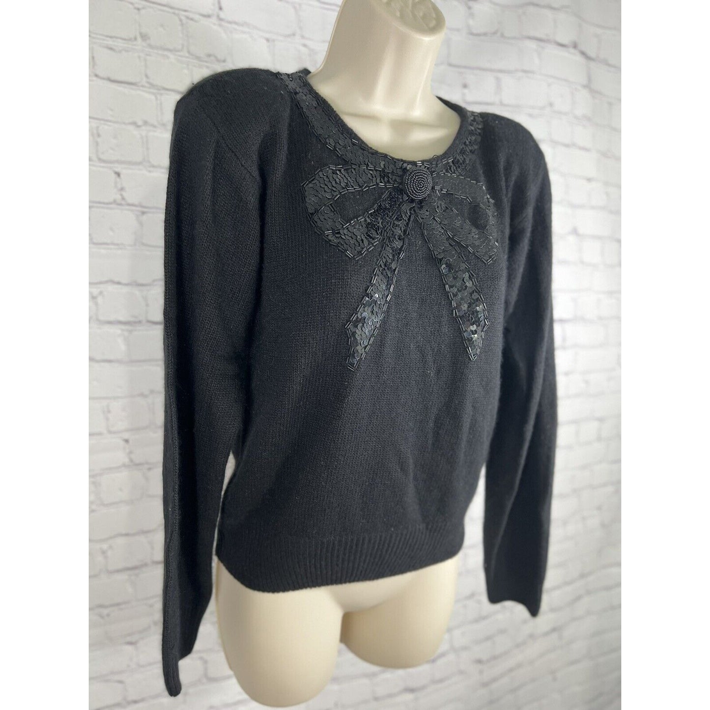 NWT Vintage Lord & Taylor Sequin Bow Silk Rabbit Lambswool Sweater Size Petite M