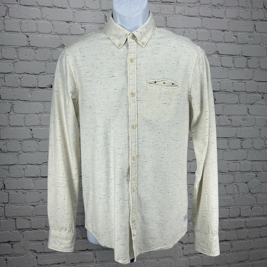Scotch And Soda Amsterdam Blauwatch Crème Speckled Long Sleeve Shirt Size Small