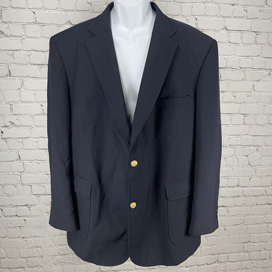 David Taylor Navy Wool Blend 2 Gold Button Vented Blazer Sport Coat Size 46L