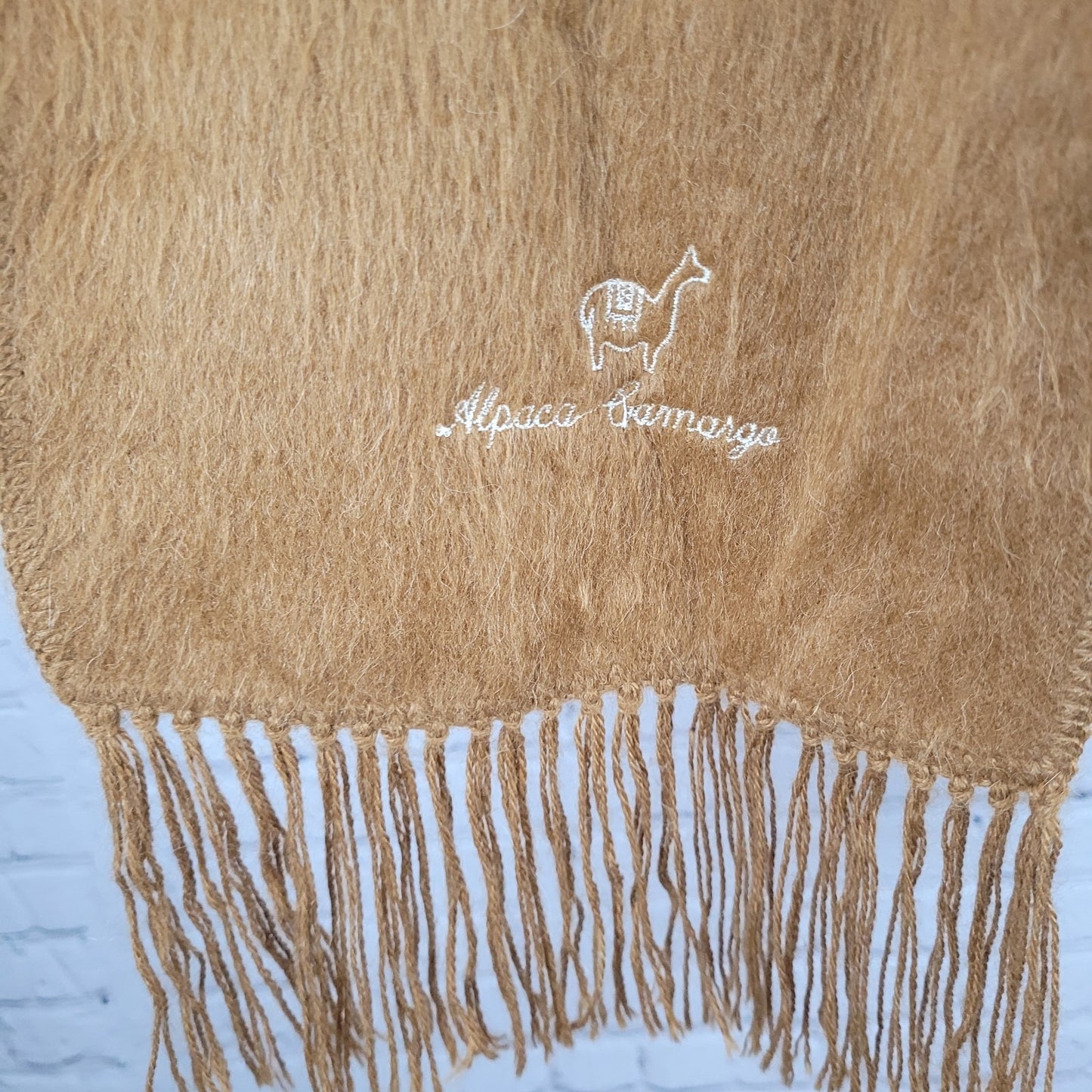 Alpaca Camargo Brown Soft Fuzzy Cozy Woven Tassle Fringe Scarf 68x9