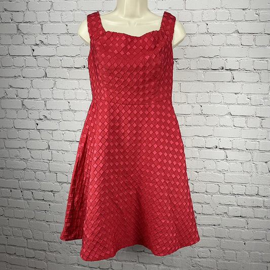Moulinette Soeurs Anthropologie Red Fit Flare Smocked Zipped Lined Dress Size 4