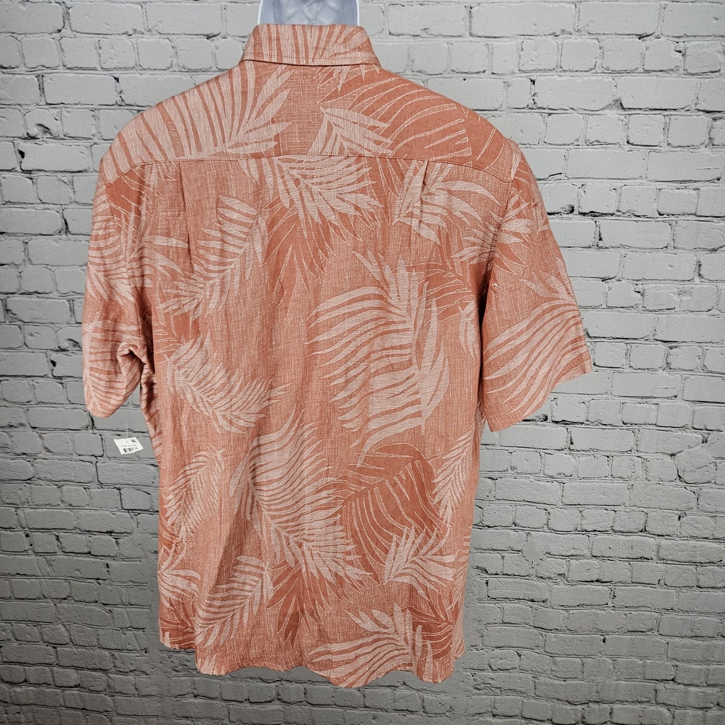 NWT Tasso Elba Island Pink Silk Linen Fern Woven Hawaiian Button Up Shirt Large