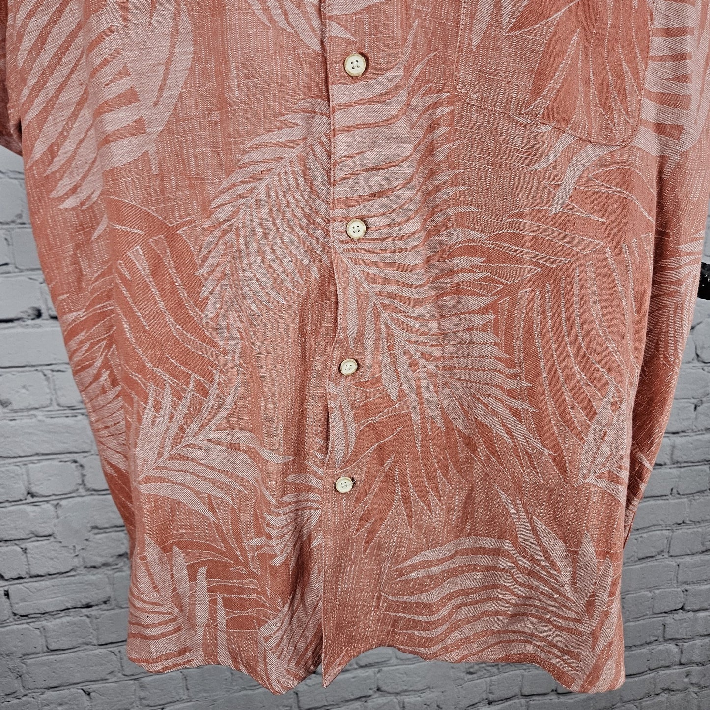 NWT Tasso Elba Island Pink Silk Linen Fern Woven Hawaiian Button Up Shirt Large