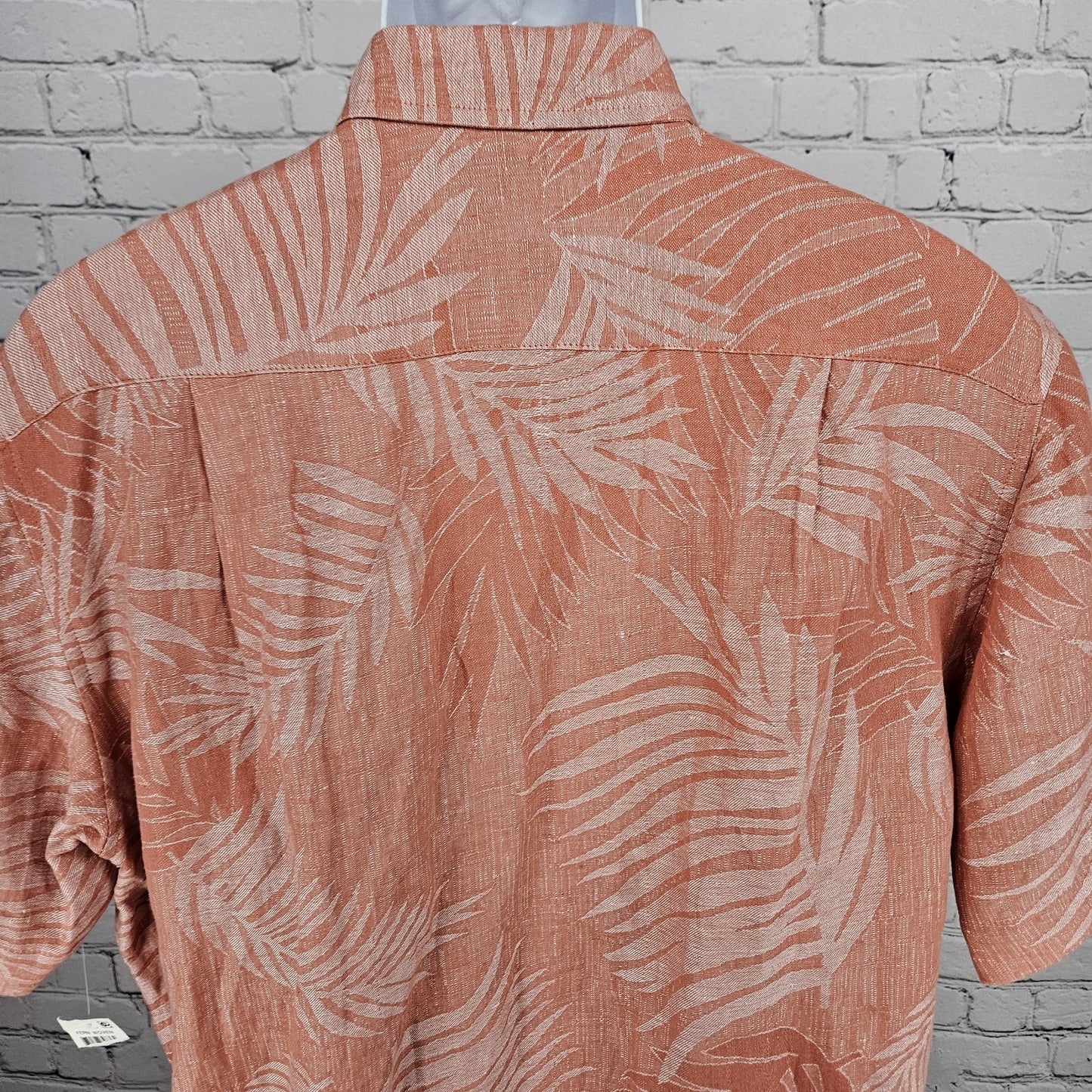 NWT Tasso Elba Island Pink Silk Linen Fern Woven Hawaiian Button Up Shirt Large