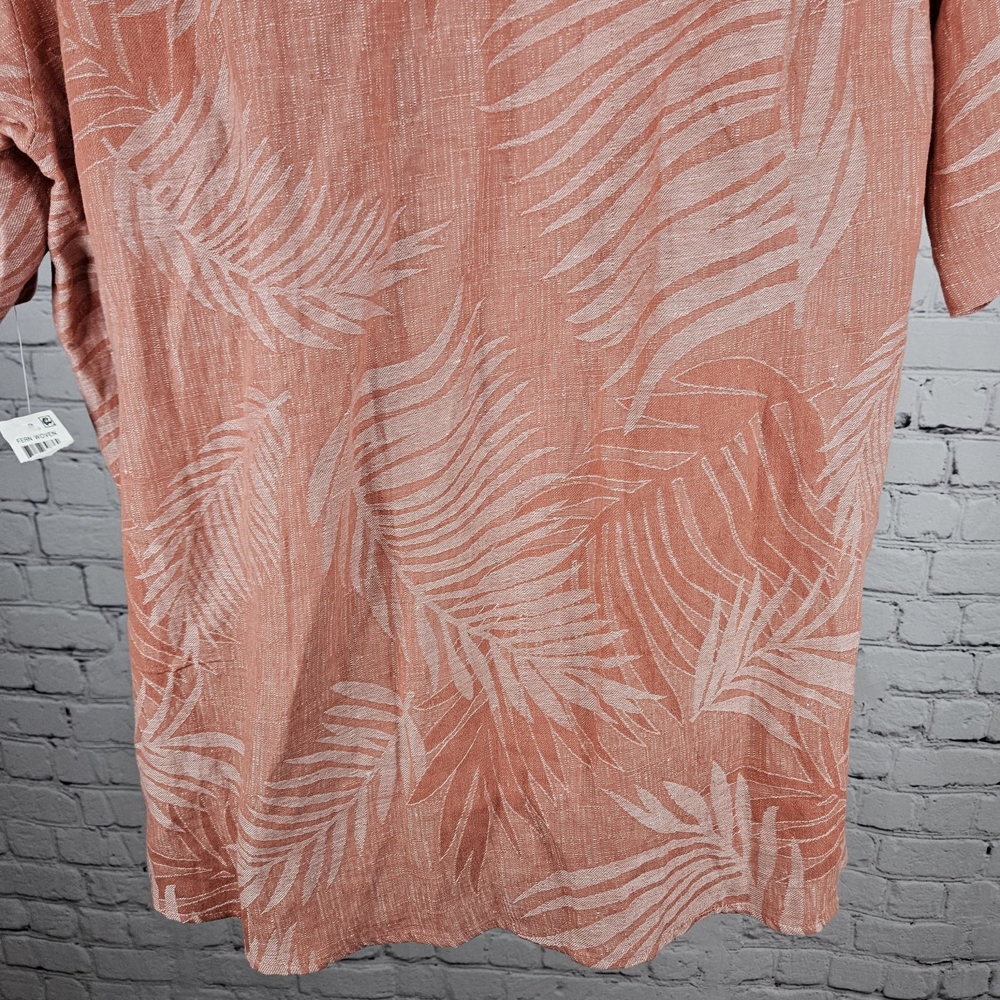 NWT Tasso Elba Island Pink Silk Linen Fern Woven Hawaiian Button Up Shirt Large