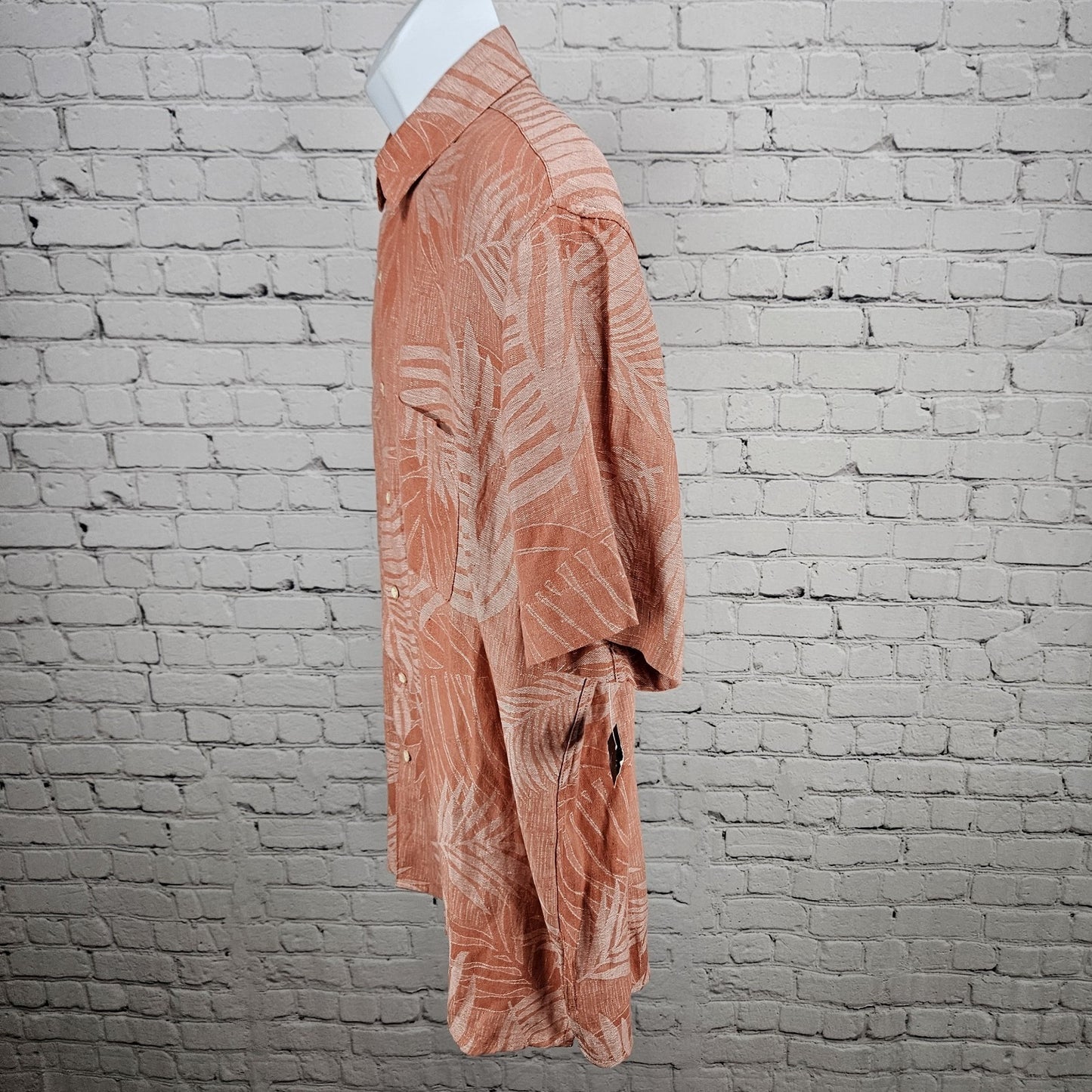 NWT Tasso Elba Island Pink Silk Linen Fern Woven Hawaiian Button Up Shirt Large