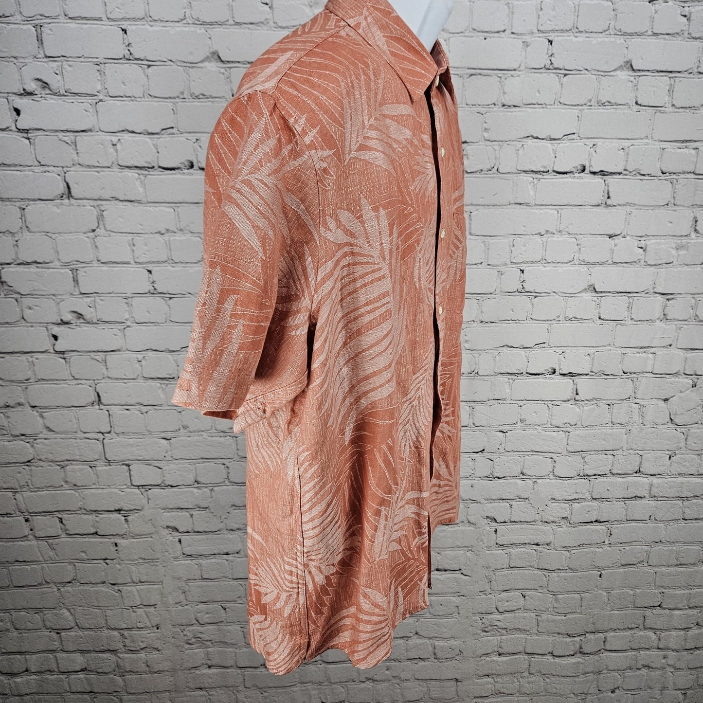 NWT Tasso Elba Island Pink Silk Linen Fern Woven Hawaiian Button Up Shirt Large