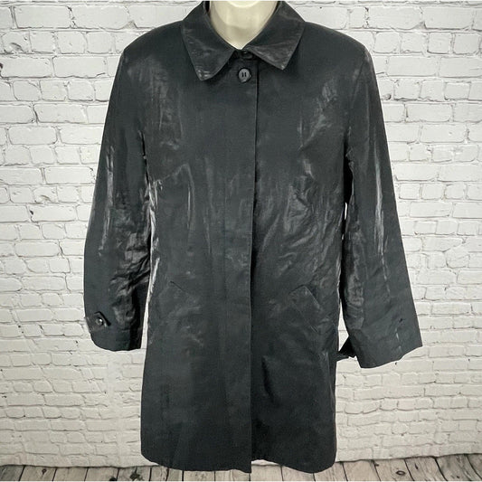 Gallery Black Sheen Lightweight Buttoned Collared Lined Jacket Size Medium M