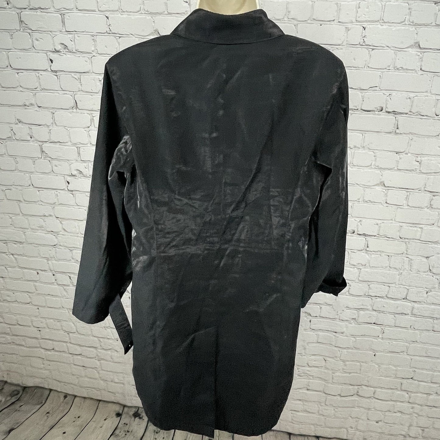 Gallery Black Sheen Lightweight Buttoned Collared Lined Jacket Size Medium M