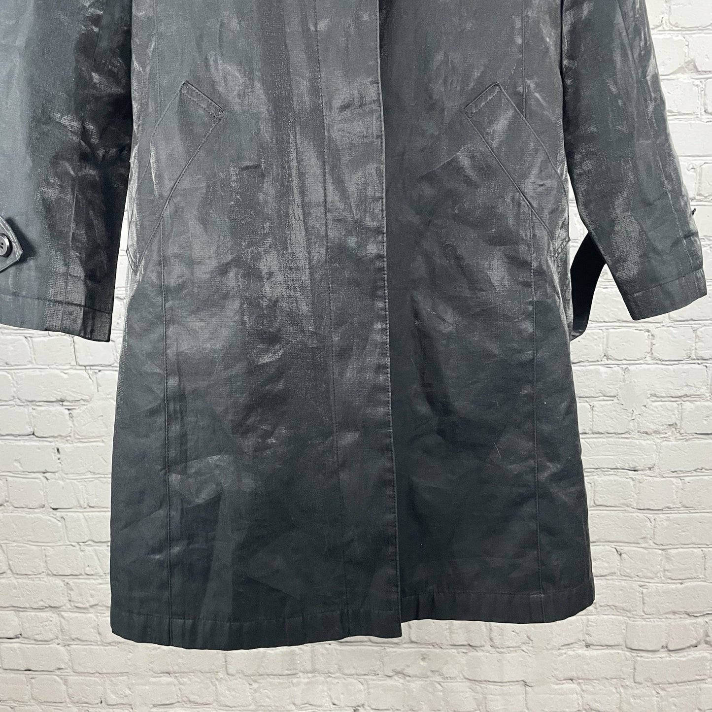 Gallery Black Sheen Lightweight Buttoned Collared Lined Jacket Size Medium M