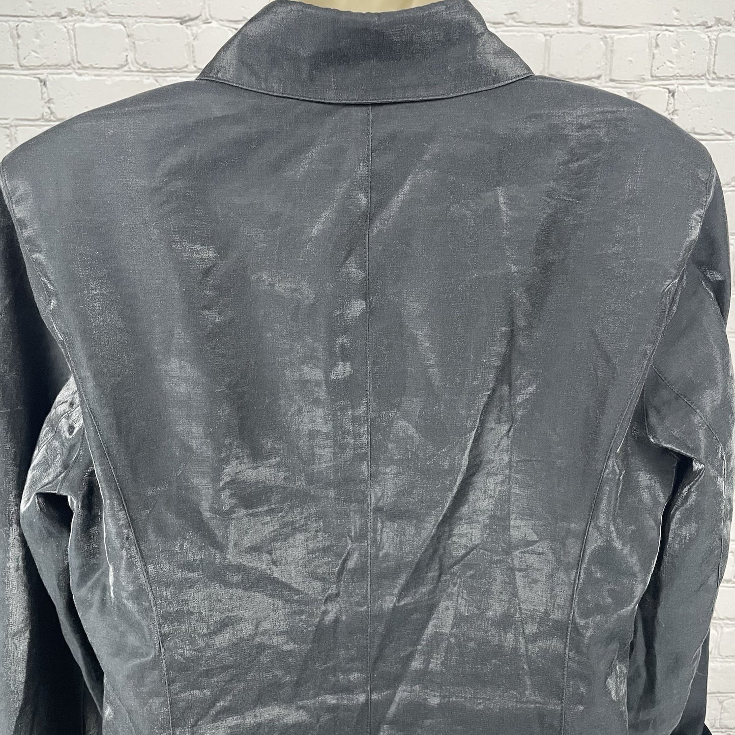 Gallery Black Sheen Lightweight Buttoned Collared Lined Jacket Size Medium M