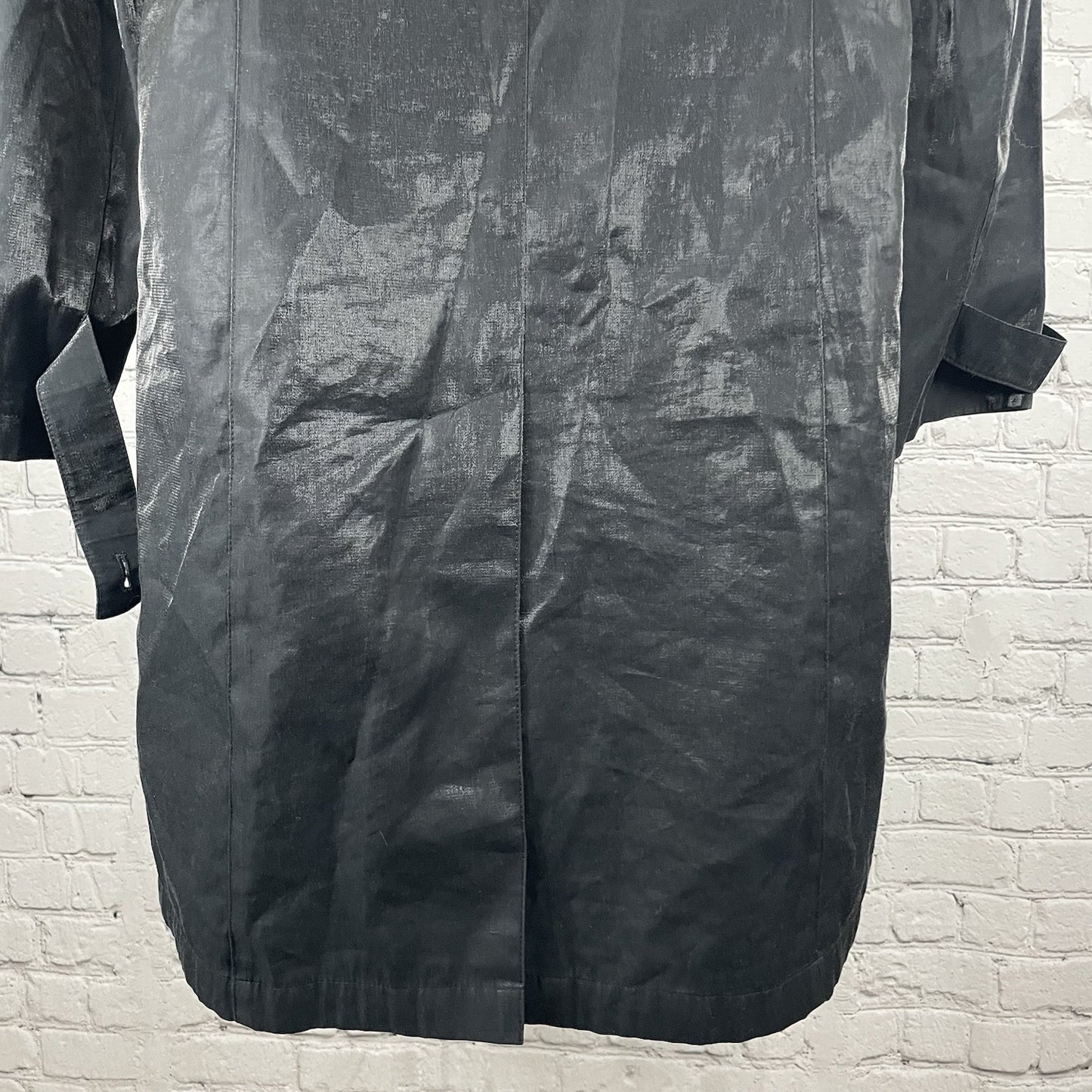 Gallery Black Sheen Lightweight Buttoned Collared Lined Jacket Size Medium M