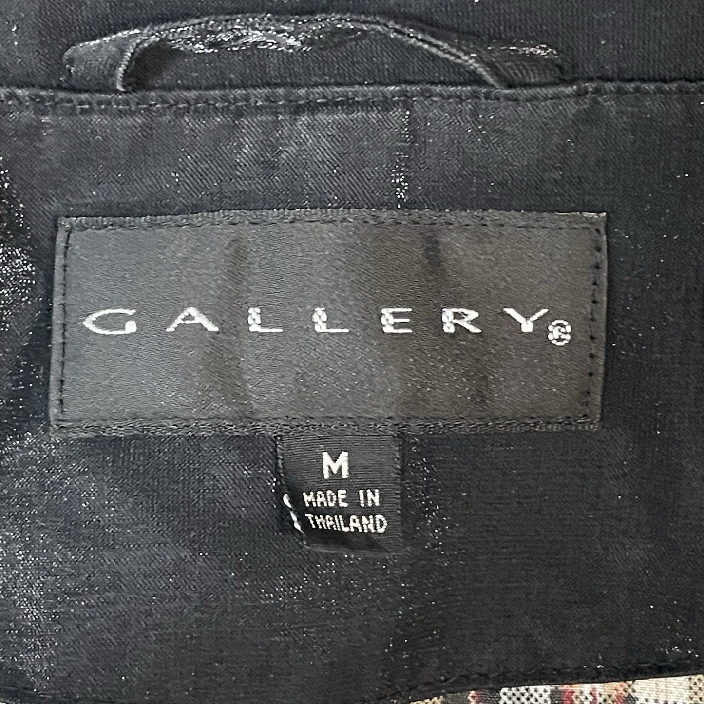 Gallery Black Sheen Lightweight Buttoned Collared Lined Jacket Size Medium M