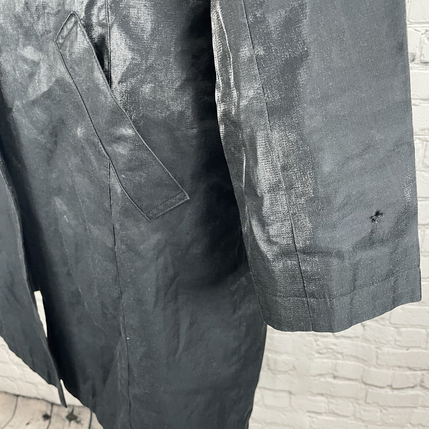 Gallery Black Sheen Lightweight Buttoned Collared Lined Jacket Size Medium M