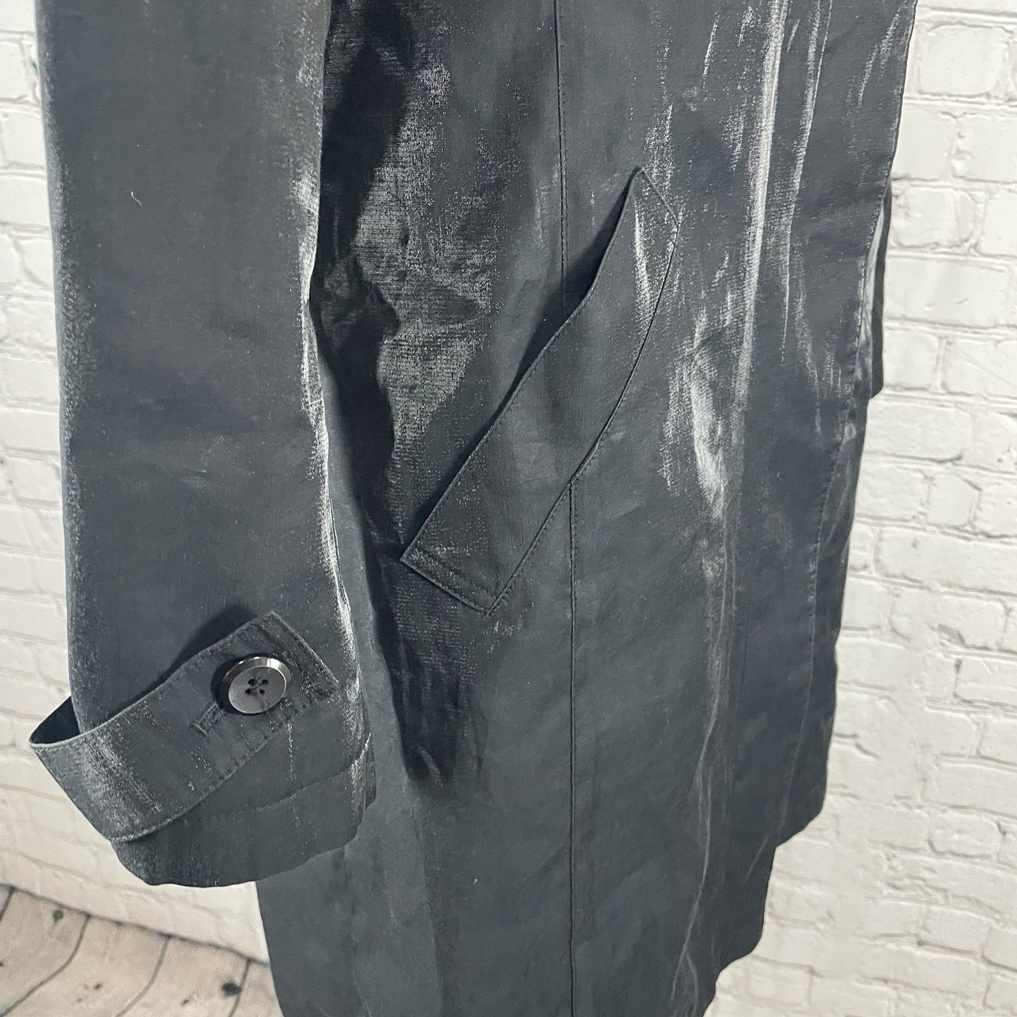 Gallery Black Sheen Lightweight Buttoned Collared Lined Jacket Size Medium M