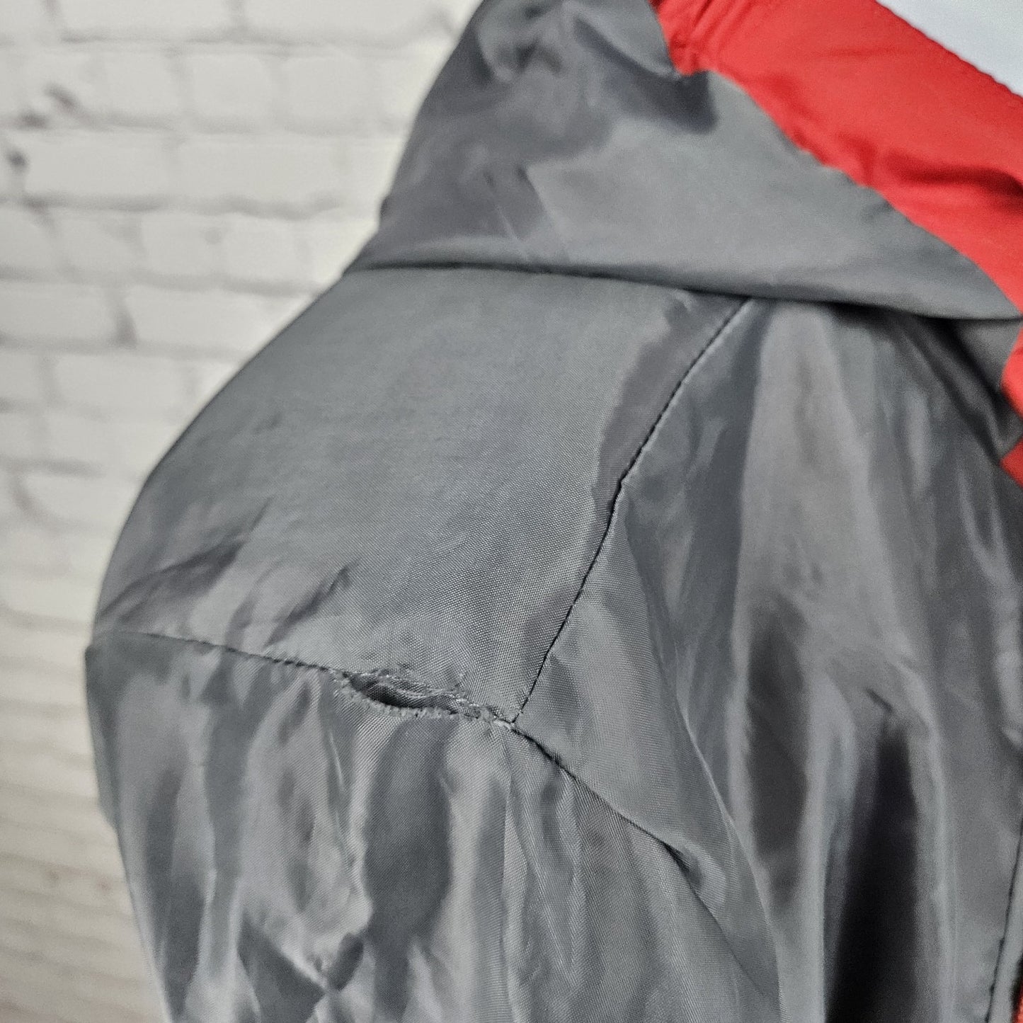 Eddie Bauer Grey Red Hooded Full Zip Lined Windbreaker Jacket Kids L 14/16 *tear