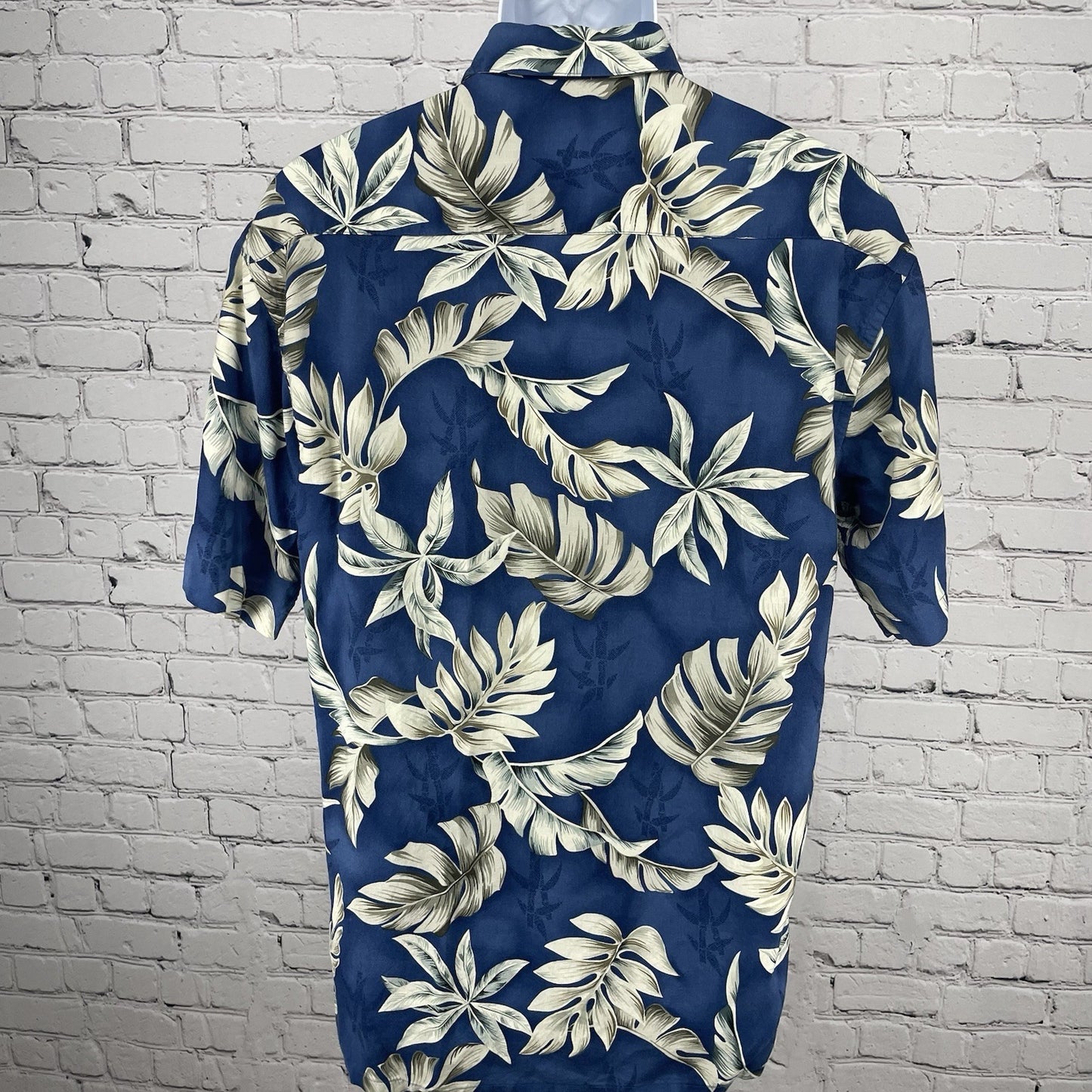 Campia Moda Blue Leaf Hawaiian Button Up Short Sleeve Shirt Tropical Small S