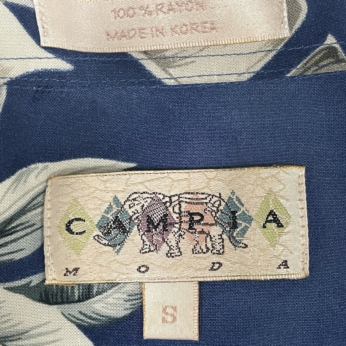 Campia Moda Blue Leaf Hawaiian Button Up Short Sleeve Shirt Tropical Small S
