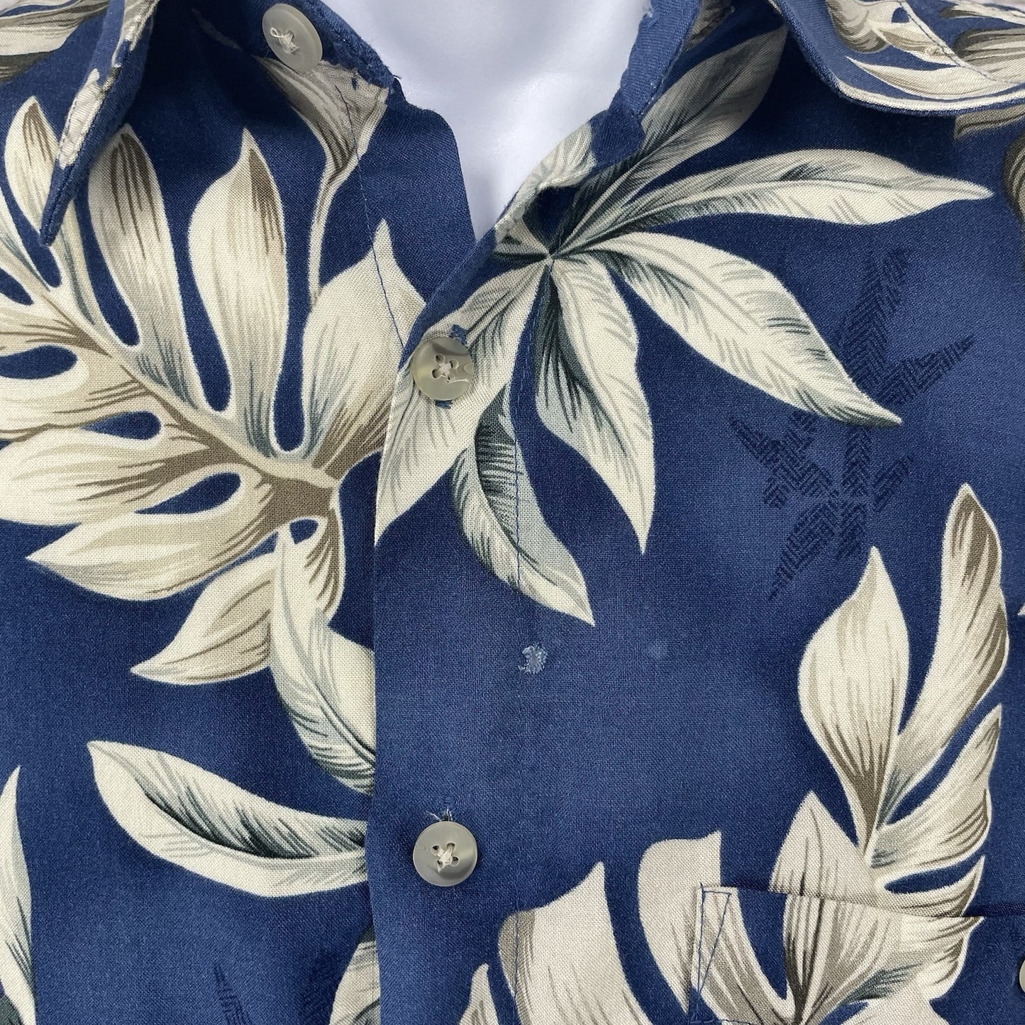 Campia Moda Blue Leaf Hawaiian Button Up Short Sleeve Shirt Tropical Small S