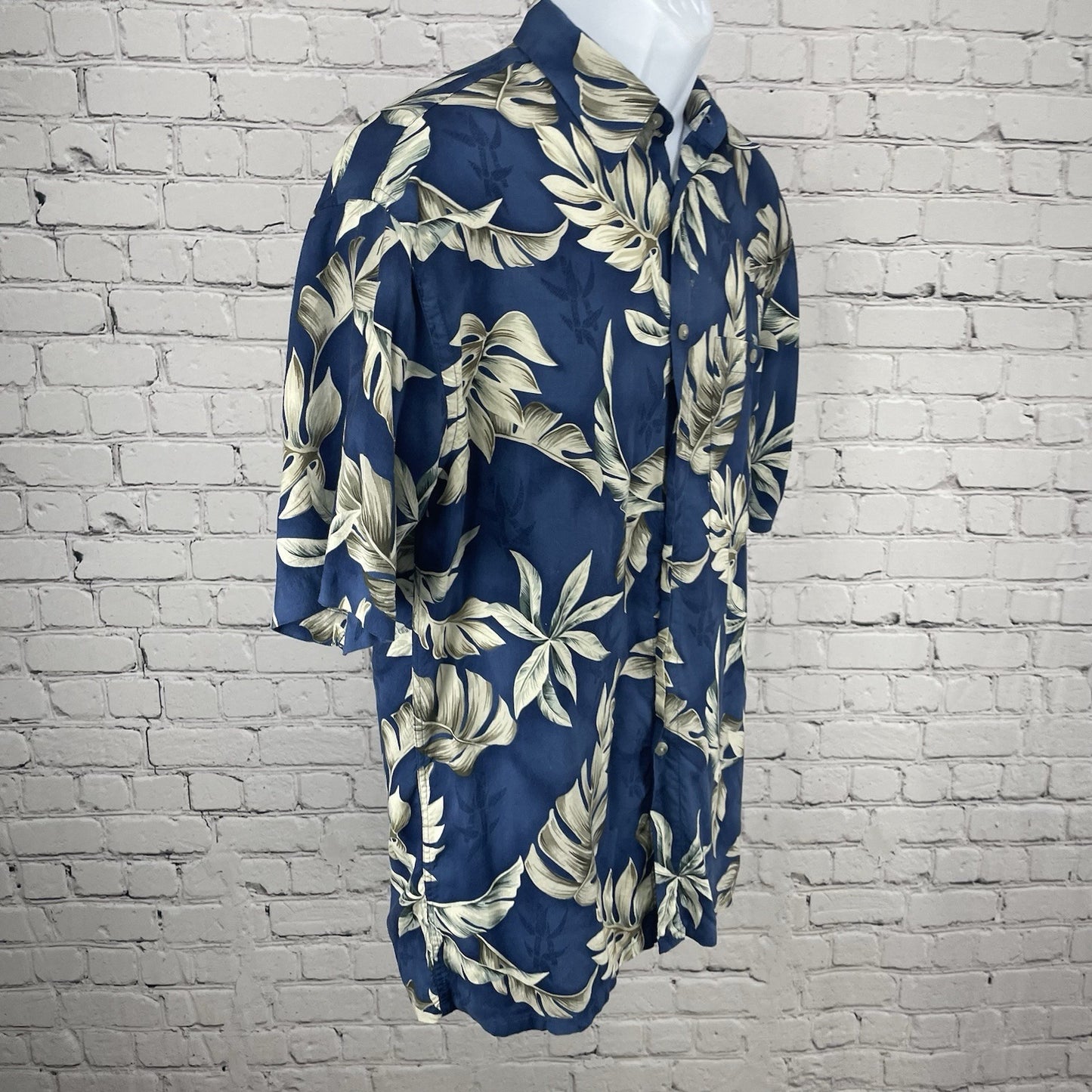Campia Moda Blue Leaf Hawaiian Button Up Short Sleeve Shirt Tropical Small S