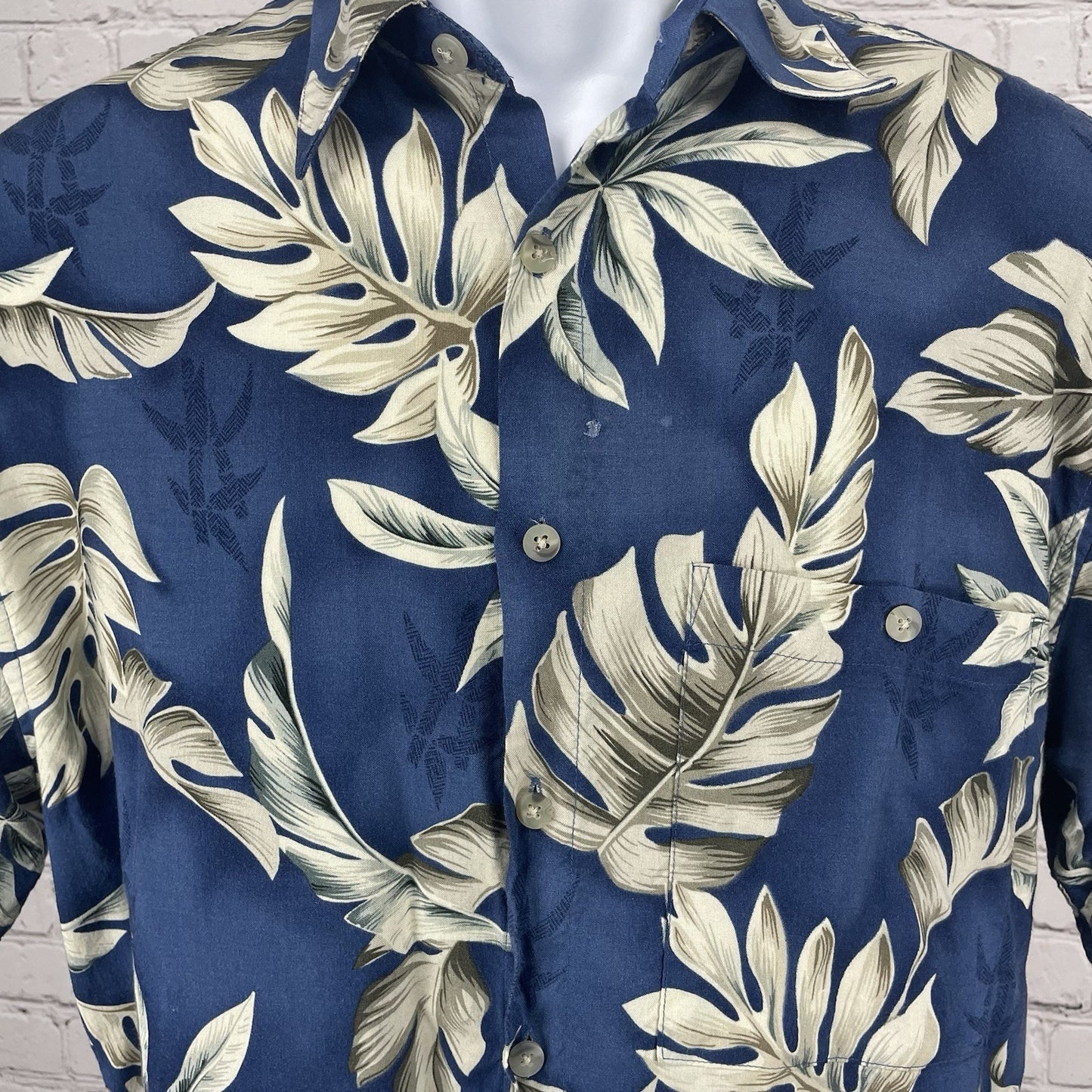 Campia Moda Blue Leaf Hawaiian Button Up Short Sleeve Shirt Tropical Small S