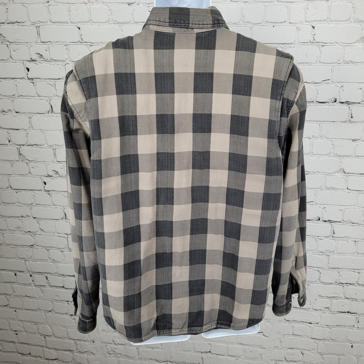 Skull Riderz Grey Tan Flannel Check Full Zip Snap Collar Lined Shacket Jacket XL