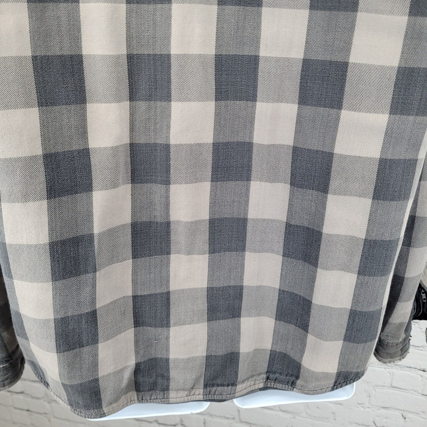 Skull Riderz Grey Tan Flannel Check Full Zip Snap Collar Lined Shacket Jacket XL