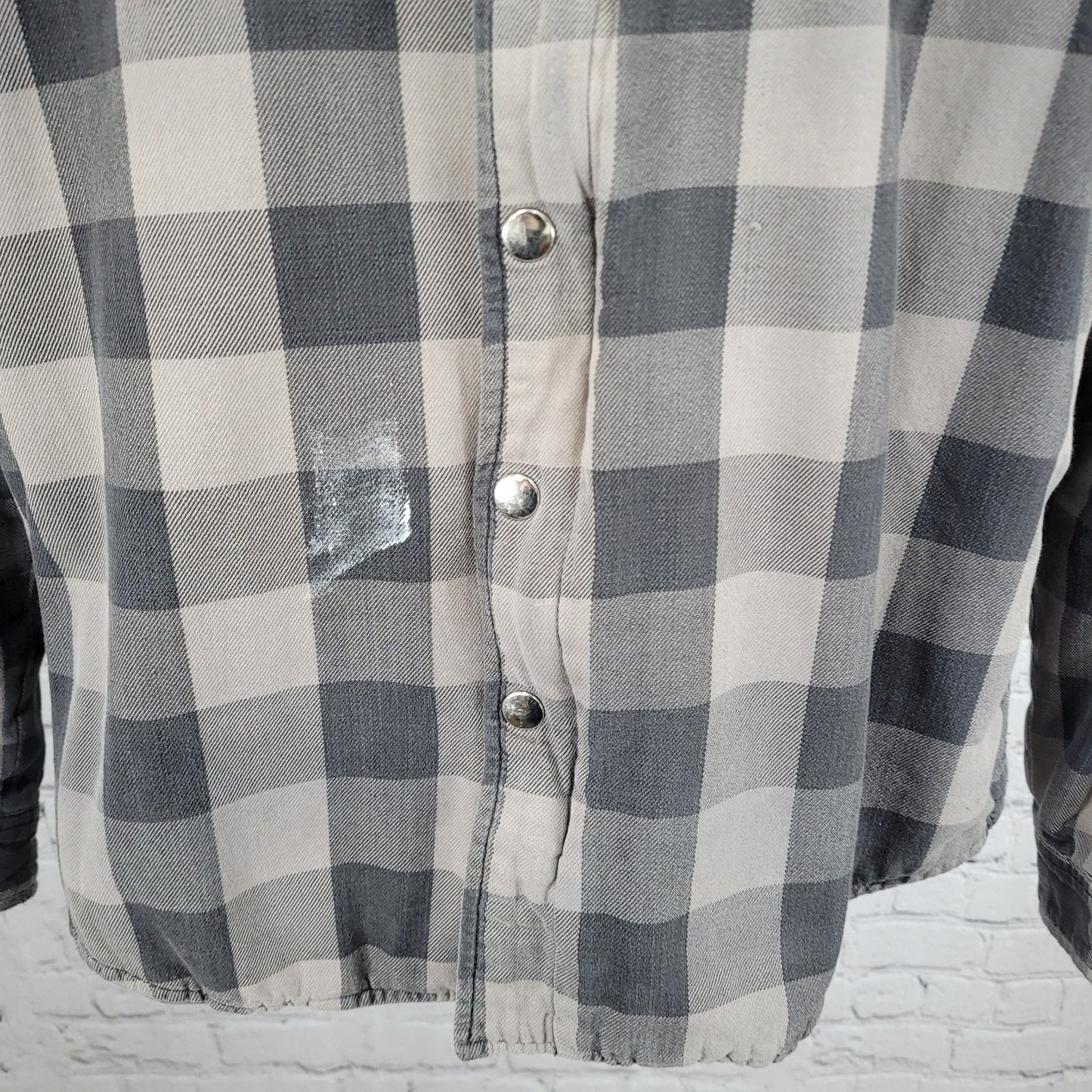 Skull Riderz Grey Tan Flannel Check Full Zip Snap Collar Lined Shacket Jacket XL