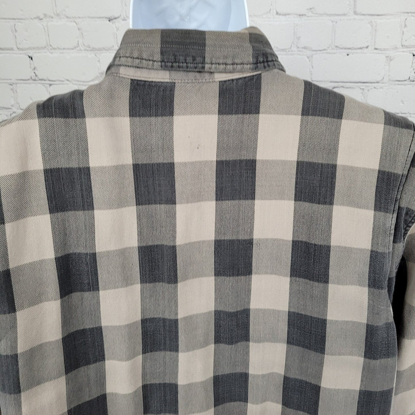 Skull Riderz Grey Tan Flannel Check Full Zip Snap Collar Lined Shacket Jacket XL