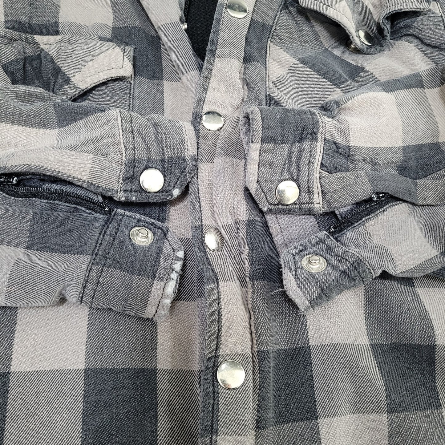 Skull Riderz Grey Tan Flannel Check Full Zip Snap Collar Lined Shacket Jacket XL