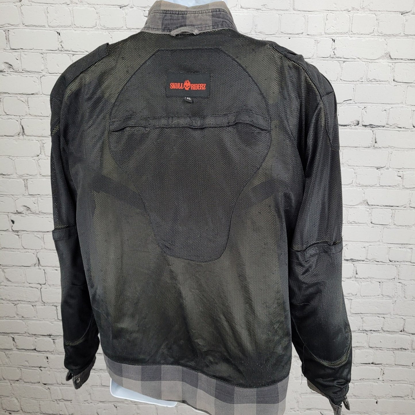 Skull Riderz Grey Tan Flannel Check Full Zip Snap Collar Lined Shacket Jacket XL