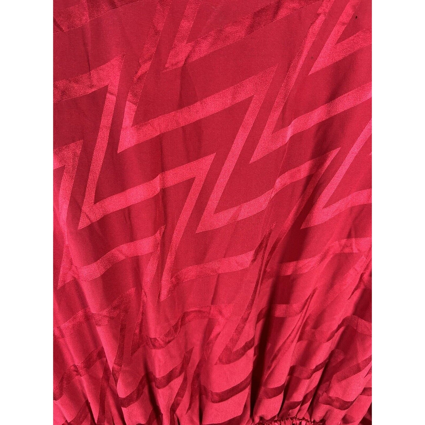 VTG Wayne Clark 100% Silk Red Shoulder Pad Blouson Drapey Chest Dress Size 12 **
