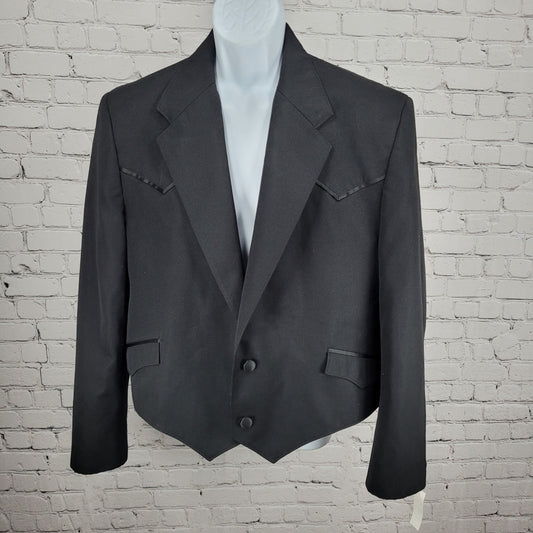 Circle S Black Wool Blend Western Cutaway 2 Button Notch Suit Jacket Blazer 48L