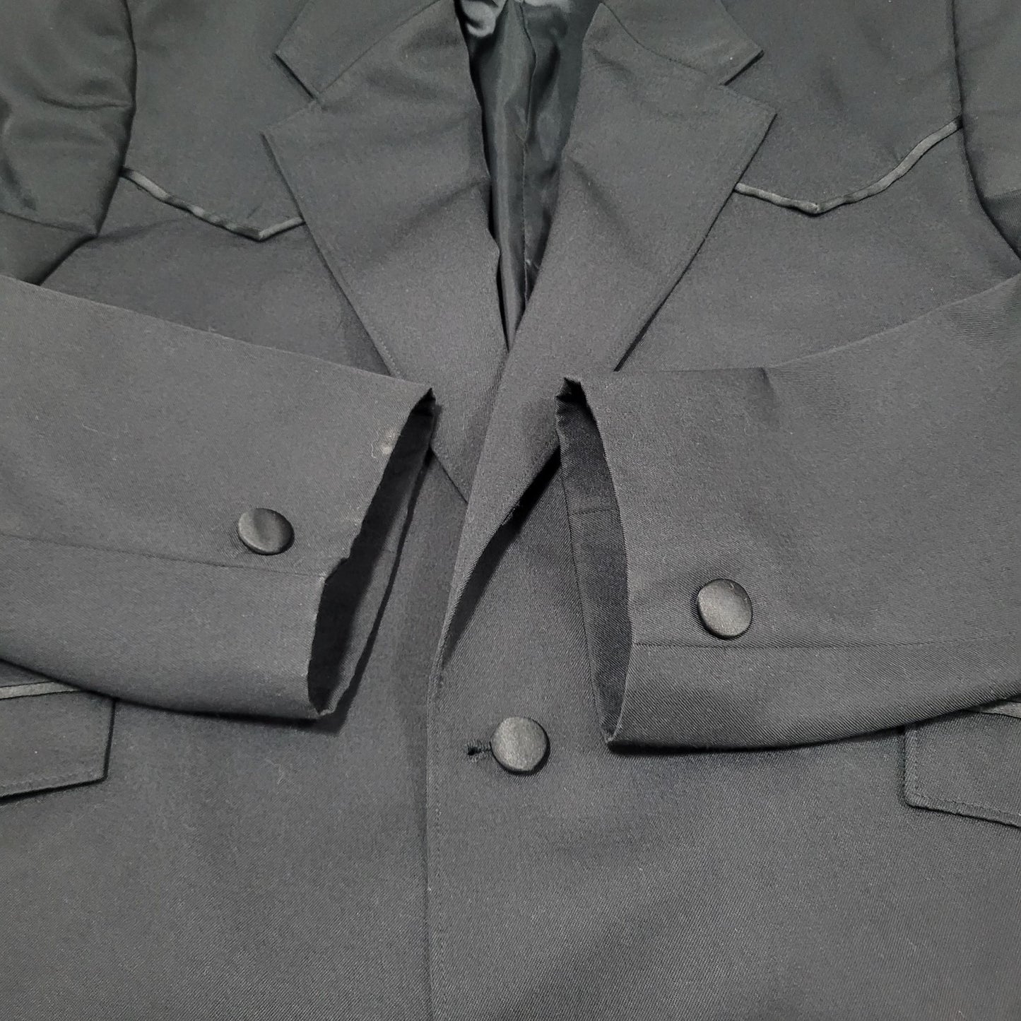 Circle S Black Wool Blend Western Cutaway 2 Button Notch Suit Jacket Blazer 48L