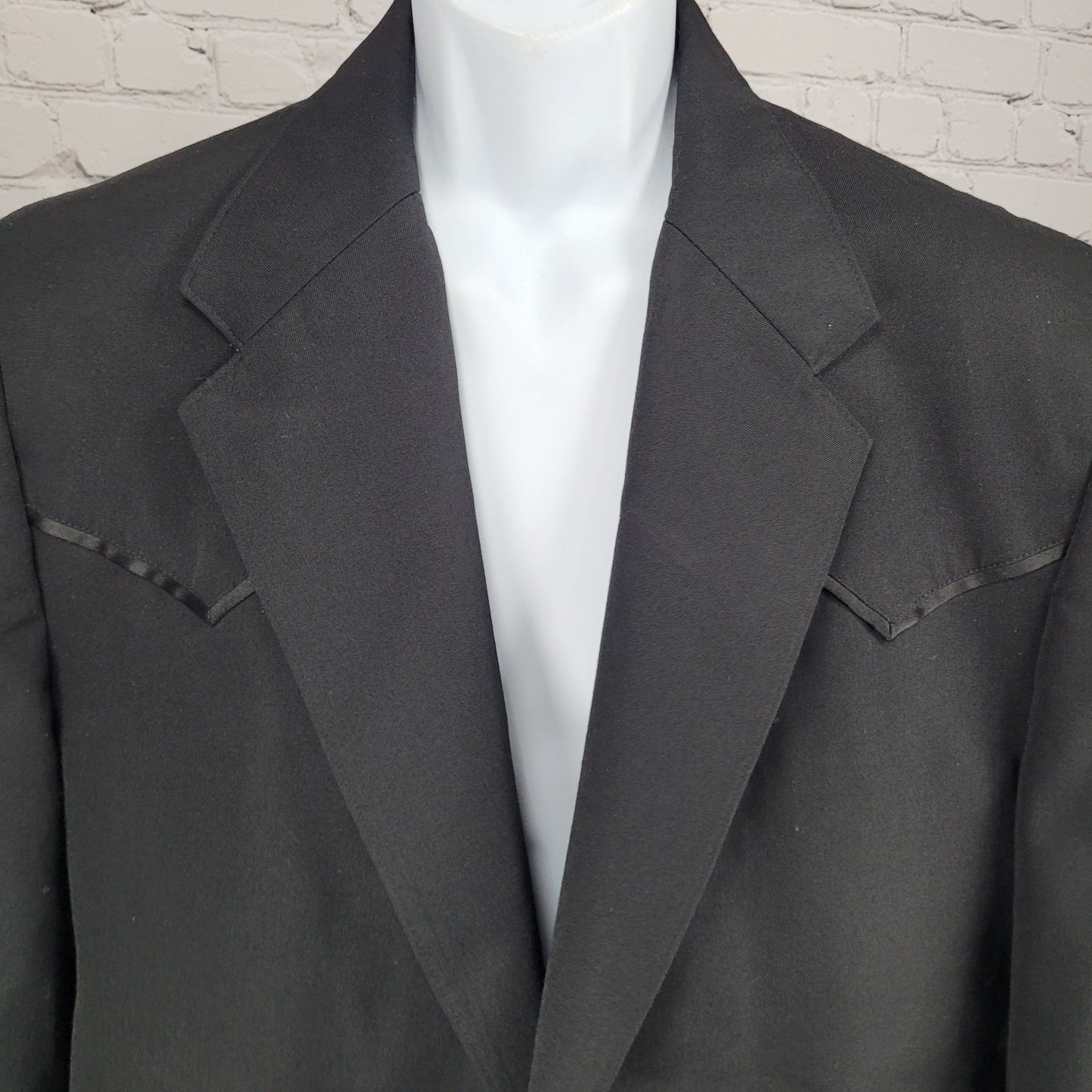 Circle S Black Wool Blend Western Cutaway 2 Button Notch Suit Jacket Blazer 48L