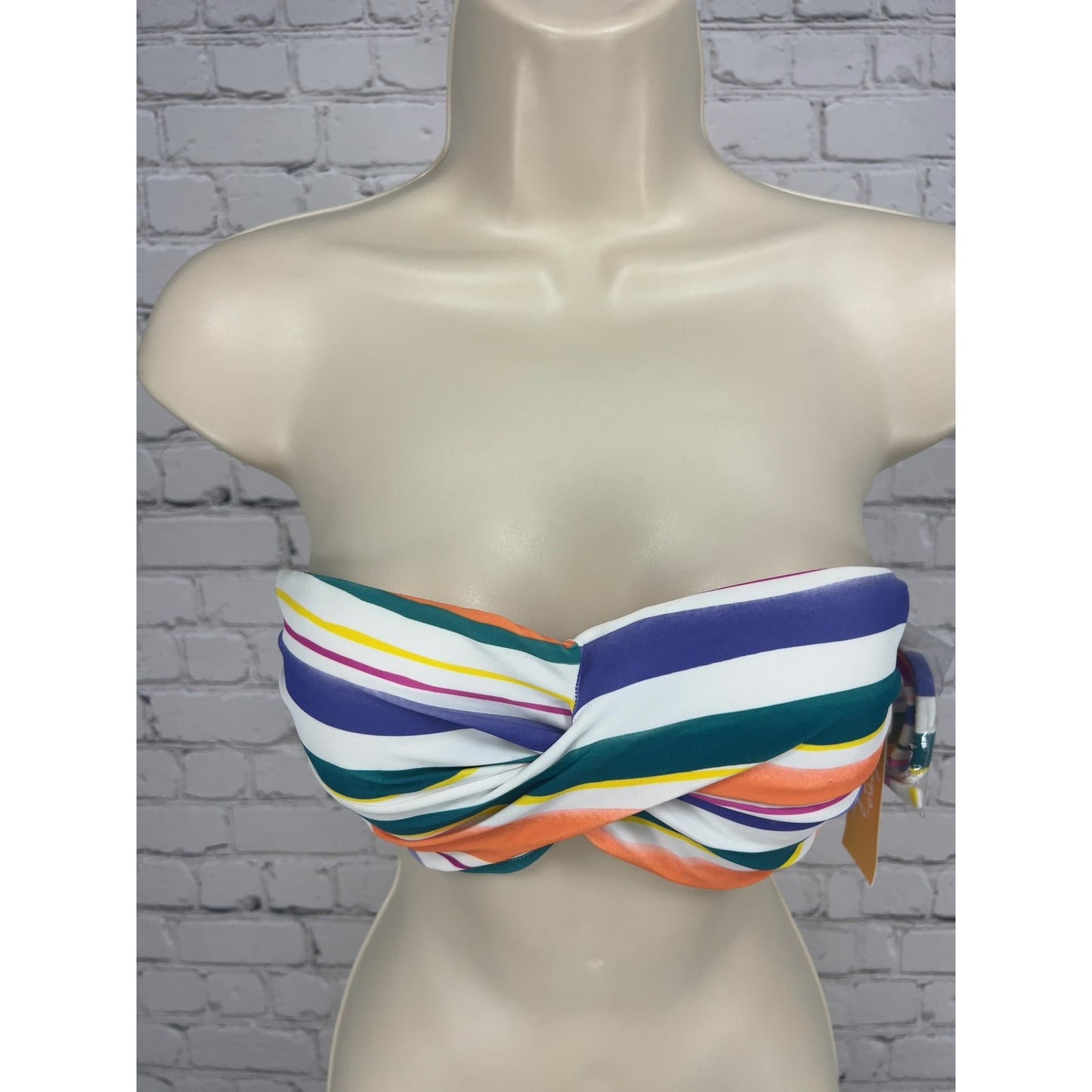 NWD Kona Sol Multicolor Striped Twist Front Convertible Bandeau Bikini Top M