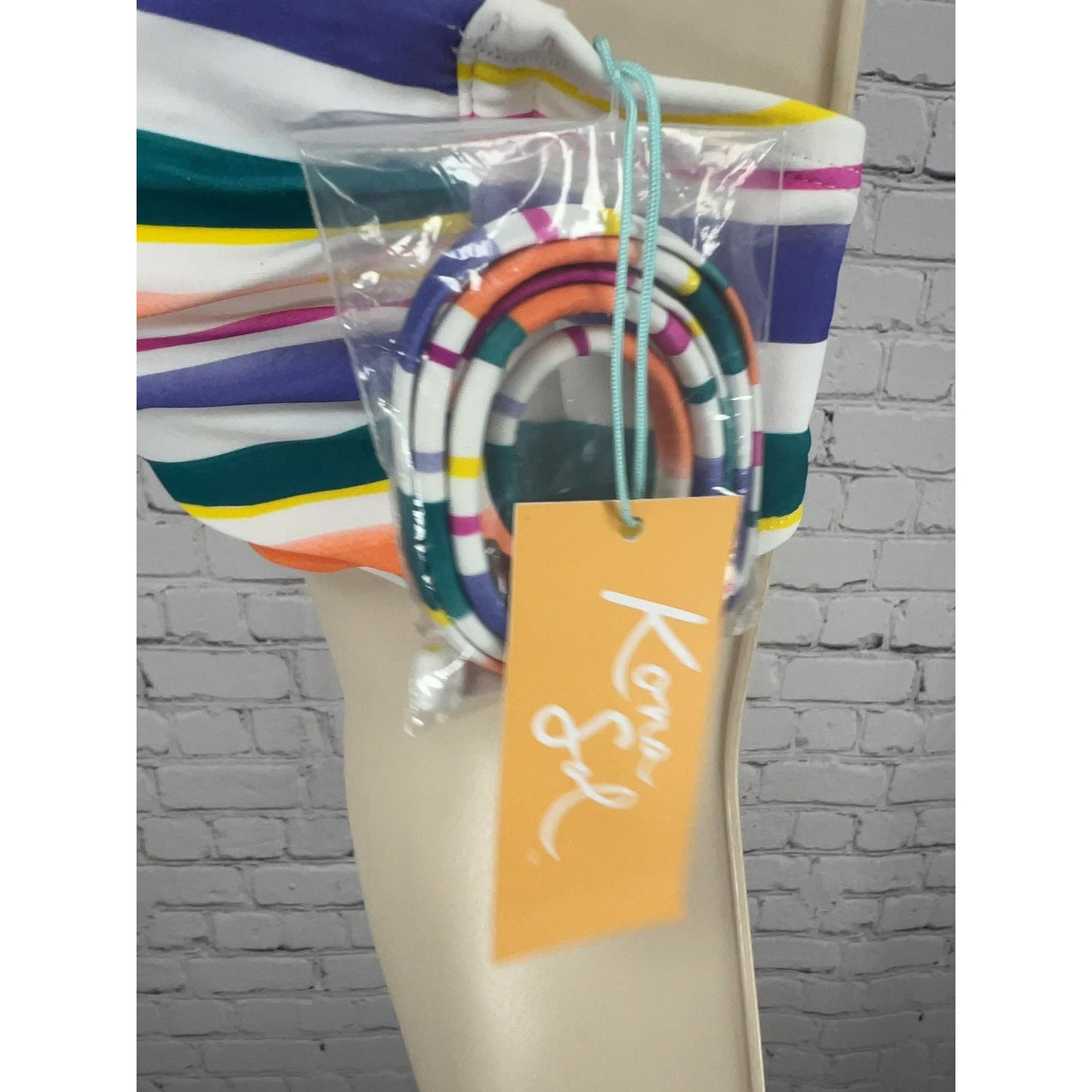 NWD Kona Sol Multicolor Striped Twist Front Convertible Bandeau Bikini Top M
