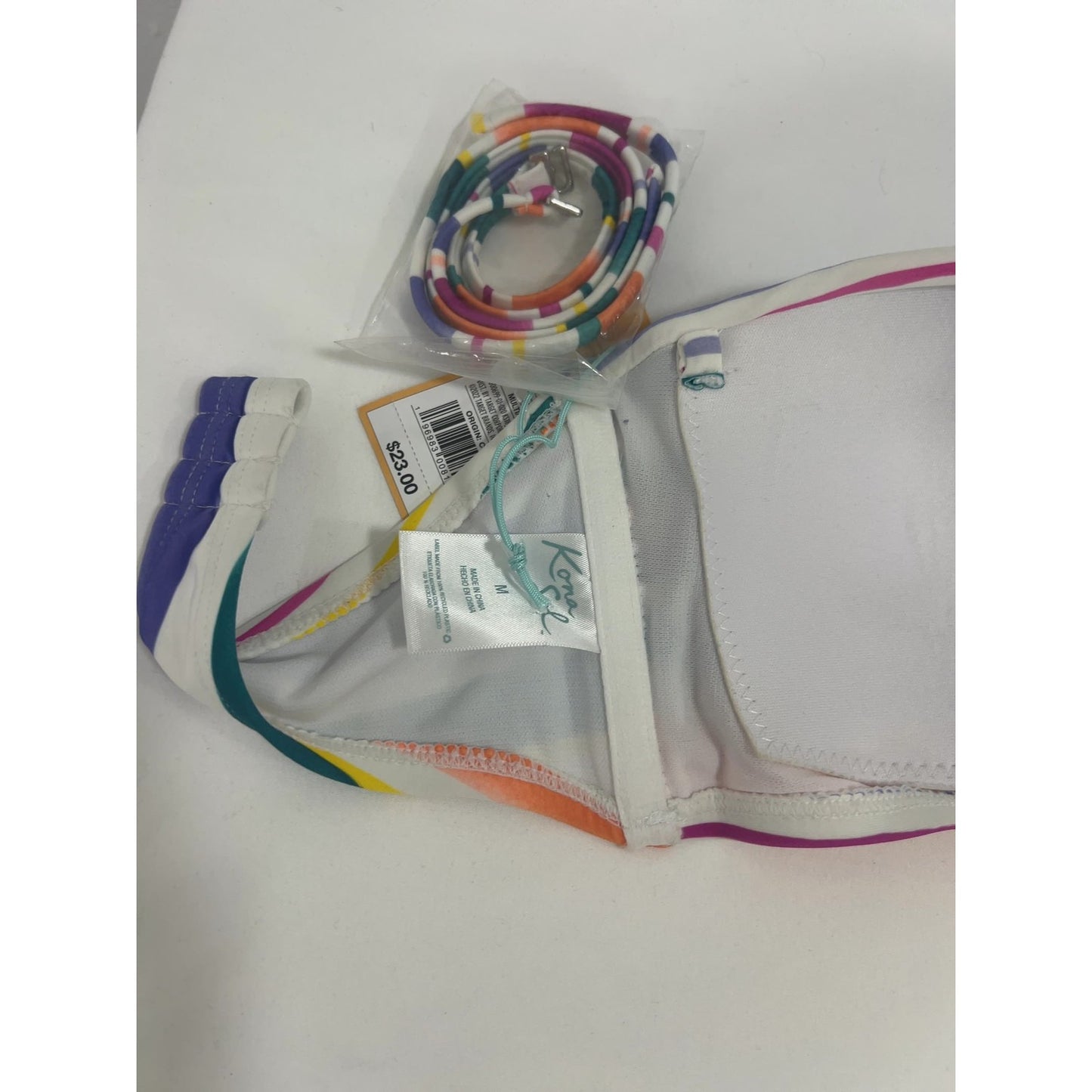 NWD Kona Sol Multicolor Striped Twist Front Convertible Bandeau Bikini Top M
